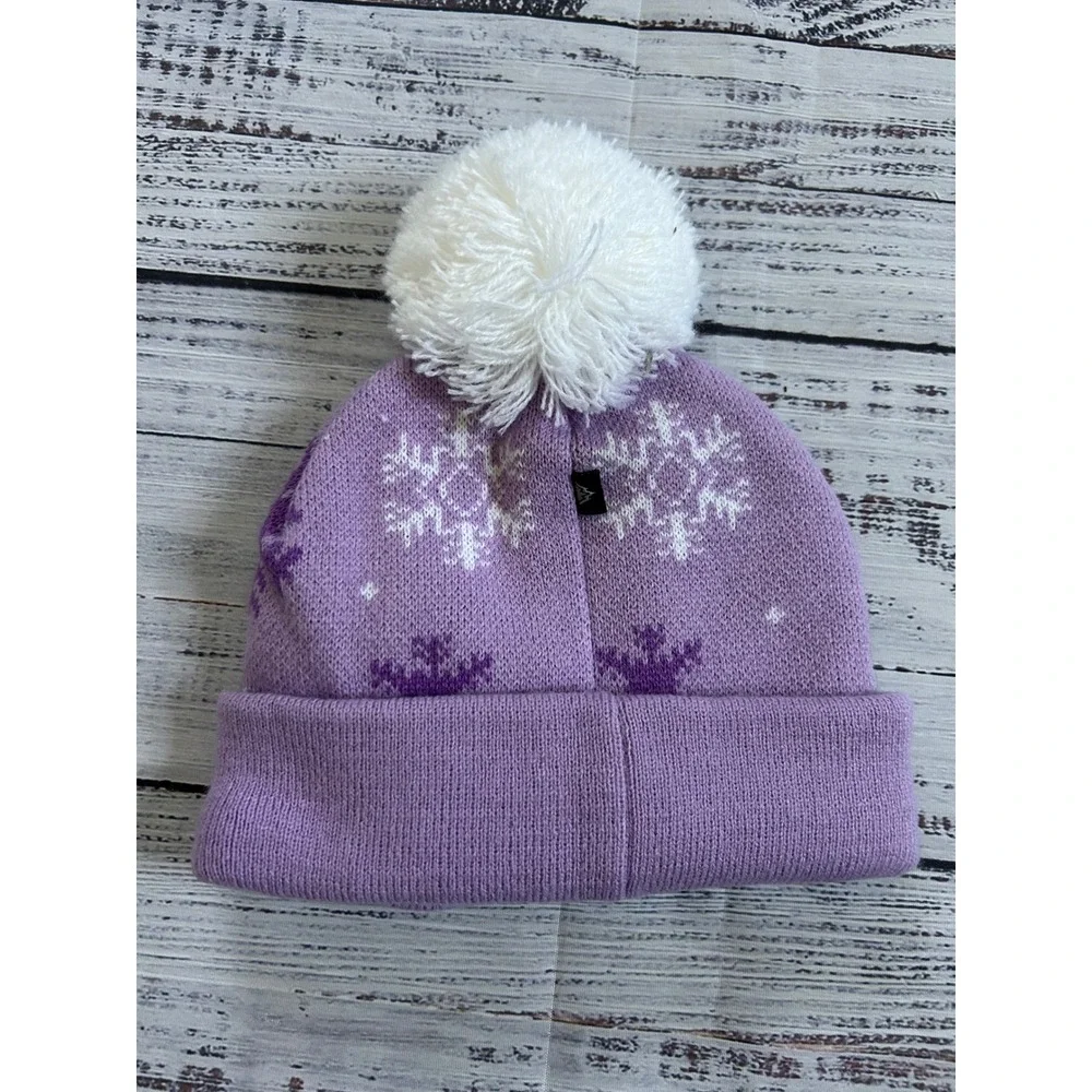 Snozu Beanie Kids Purple Snowflake Fleece Lined Pom Pom Hat 2T/3T